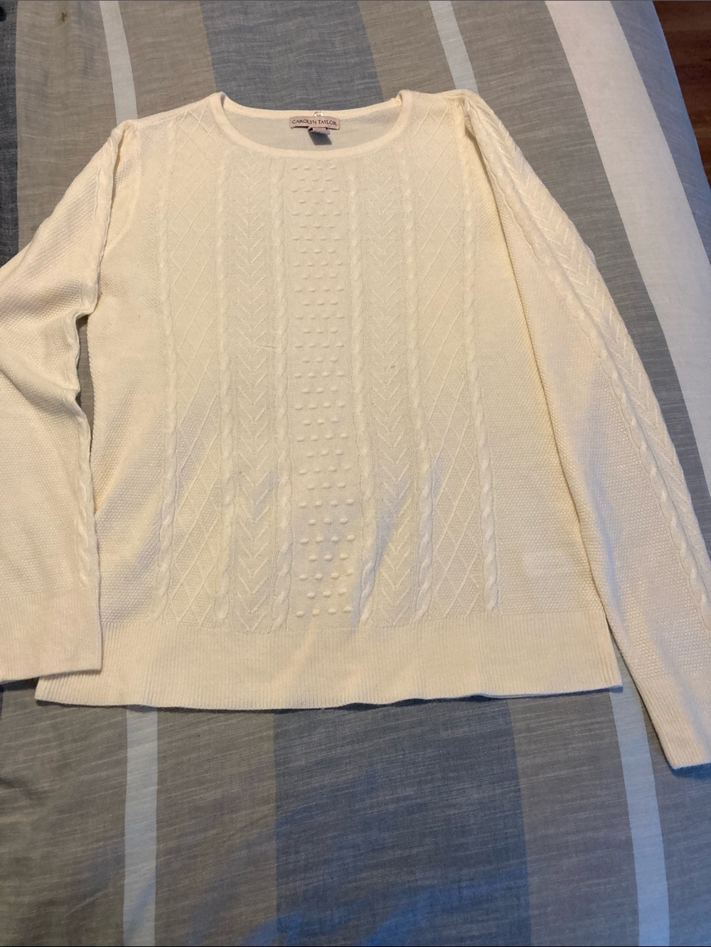 Carolyn Taylor Cream Cable-Pattern Crewneck Sweater